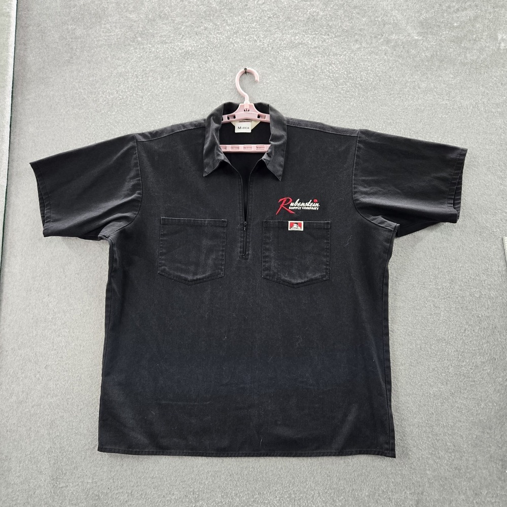 VINTAGE Ben Davis Men Shirt XL Black Twill Shop Logo Work 1/2‎ Zip
